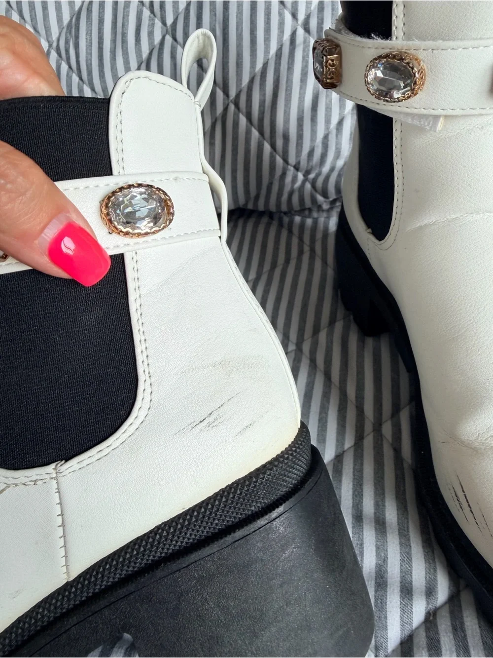 Sugar White Chelsea Ankle Boots with Jeweled Strap